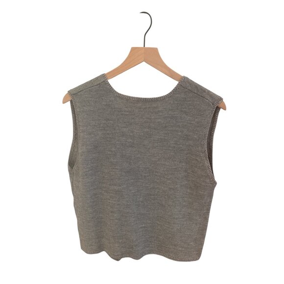 Vintage Gray Floral Embroidered Button-Up Knit Vest Top Womens Medium - Picture 2 of 4